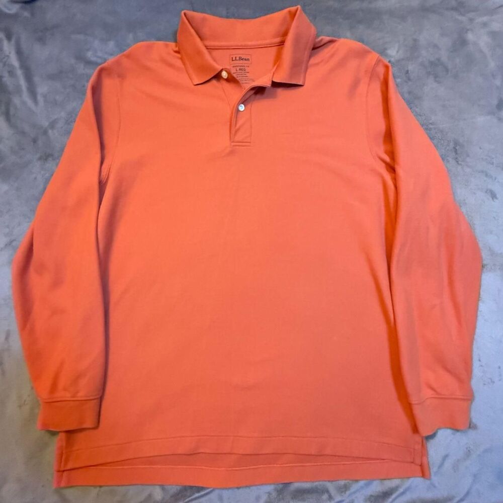 L.L. Bean Orange Men's Premium Double L® Polo, Long-Sleeve Size L - 0256
